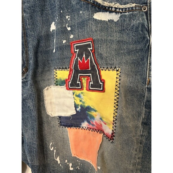 Akoo Denim Splatter Distressed Shorts With Patches Mens 44 - Picture 2 of 11